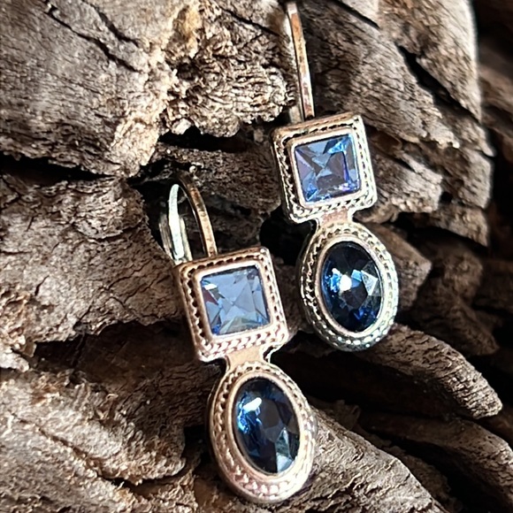 Bi-Colored Blue Rhinestone Earrings. - Picture 1 of 8